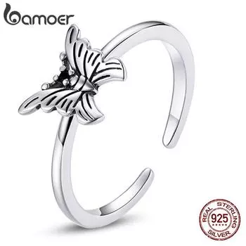 BAMOER, изысканные регулируемые кольца из стерлингового серебра 925 пробы с бабочкой-парусником для женщин, ювелирные изделия 925 silver