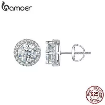 BAMOER изысканные серьги-гвоздики с муассанитом, серьги из стерлингового серебра 925 пробы для женщин, свадебные ювелирные изделия, подарок S