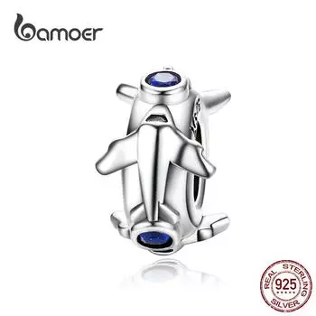 BAMOER Jet Plane Spacer Stopper с силиконовой подвеской из стерлингового серебра 925 пробы для путешествий и путешествий для женщин SCC1235