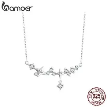 Bamoer Ювелирные изделия из стерлингового серебра 925 пробы, звездное ожерелье с подвеской для женщин, девочек-подростков, элегантное модное ожерелье с CZ BSN382