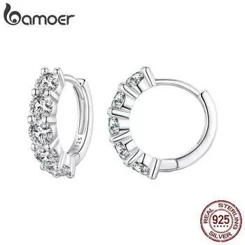 BAMOER, классические круглые ушные пряжки из стерлингового серебра 925 пробы с муассанитом, прозрачные лабораторные бриллианты, помолвочные и свадебные украшения, подарок для женщин 925 silver