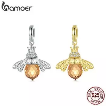 BAMOER Классические новые подвески из стерлингового серебра 925 пробы с оранжевыми крыльями и пчелами, подходят для браслета SCC035 серебряный