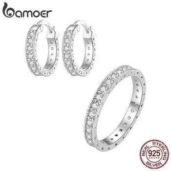 BAMOER, классические обручальные серьги из стерлингового серебра 925 пробы с цирконием, комплект ювелирных изделий для женщин, подарок на годовщину, ювелирные изделия 6