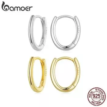BAMOER подлинные овальные серьги-кольца из стерлингового серебра 925 пробы для женщин, 2 цвета, крошечные гипоаллергенные серьги, ювелирные украшения BSE1015