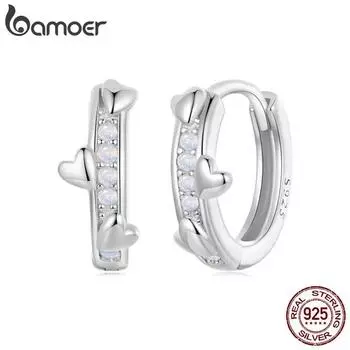 BAMOER, классические серьги-кольца в форме сердца с пряжкой для ушей из стерлингового серебра 925 пробы, опаловые гипоаллергенные серьги-кольца для женщин, ювелирные изделия в подарок BSE1018