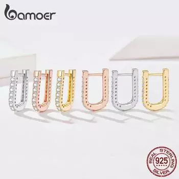 BAMOER, классические U-образные серьги с пряжками из стерлингового серебра 925 пробы для женщин, серьги с блестящим цирконием, изящные ювелирные изделия, подарок A