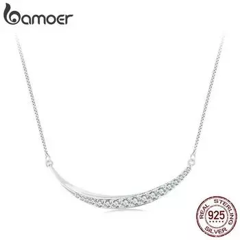 BAMOER, классическое ожерелье с луной из стерлингового серебра 925 пробы, белое золото с покрытием, нежная улыбка, гипоаллергенные ювелирные изделия, подарок для женщин BSN374