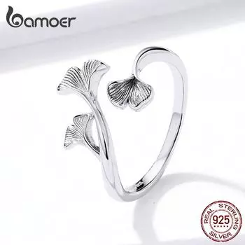 BAMOER кольца из розового золота с цветком, регулируемое кольцо для женщин, настоящее серебро 925 пробы, роскошные ювелирные изделия Ring