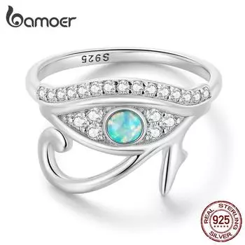 BAMOER кольцо из стерлингового серебра 925 пробы с синим опалом Lucky Eye of Horus, кольцо с фианитом для женщин, подарок на день рождения, ювелирные изделия 6