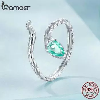 Bamoer Кольцо из стерлингового серебра 925 пробы со змеей, уникальный дизайн, кольцо с официальной одеждой для женщин, ювелирные украшения для вечеринок