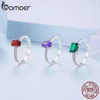 BAMOER Кольцо из стерлингового серебра 925 пробы с нежным гранатом для женщин, ювелирные изделия, подарок 6 зелёный