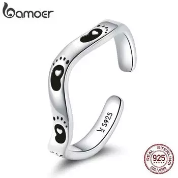 BAMOER Кольцо из стерлингового серебра 925 пробы с регулируемым следом животного для женщин 925 silver