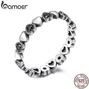 BAMOER Кольцо из стерлинового серебра 925 Форма любви 6 чёрный