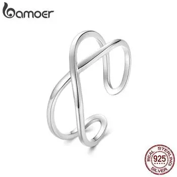 Кольцо BAMOER Solid 925 Sterling Silver X Ring Criss Cross, регулируемые составные кольца для женщин, ювелирные изделия на годовщину свадьбы 7mm серебряный