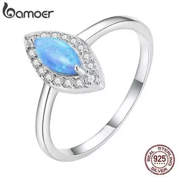 BAMOER кольцо на палец из стерлингового серебра 925 пробы с синим синтетическим опалом «Глаз дьявола» с кубическим цирконием для женщин, подарок на годовщину, ювелирные изделия 6