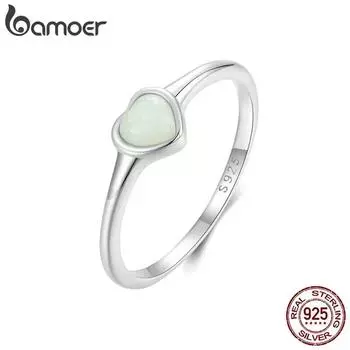 BAMOER Кольцо-печатка со светящимся сердцем, платина, позолота | Изысканное кольцо из стерлингового серебра 925 пробы на мизинец, кольцо обещания, подарок на день рождения 6 серебряный