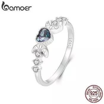 BAMOER Кольцо с лунным сердечком из белого золота, винтажные модные кольца из стерлингового серебра 925 пробы для женщин и девочек 6