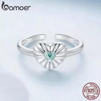 Bamoer Кольцо в форме сердца из стерлингового серебра 925 пробы, модное индивидуальное кольцо, повседневная одежда для женщин и девочек, ювелирные украшения, подарок 2.2mm