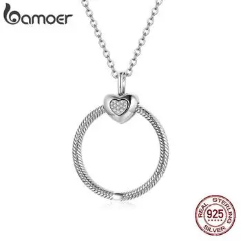 BAMOER, комплект ювелирных изделий из стерлингового серебра 925 пробы, базовая цепочка, ожерелье, подвеска в форме сердца для женщин, модное изготовление ювелирных изделий necklace