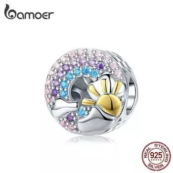 BAMOER Круглые бусины Радуга и Облако для женщин, изготовление ювелирных изделий, золотой цвет, браслет-подвеска SCC1255