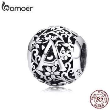 BAMOER круглые бусины с алфавитом, серебро 925 пробы, ювелирные изделия, винтажные бусины с именем по индивидуальному заказу SCC1158