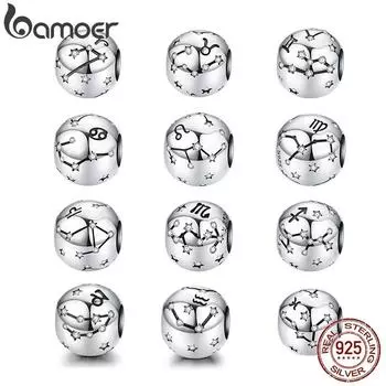 BAMOER Круглые шармы из стерлингового серебра 925 Созвездия Aries