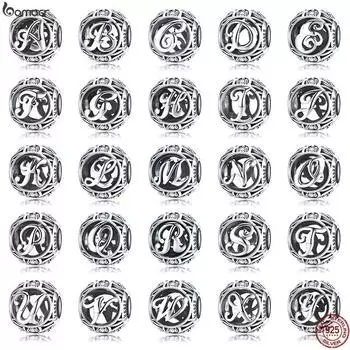 BAMOER Круглые шармы из стерлингового серебра 925 Латинский алфавит A