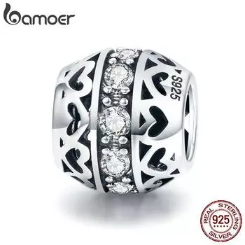 BAMOER Круглый шарм из стерлингового серебра 925 Сердца SCC523