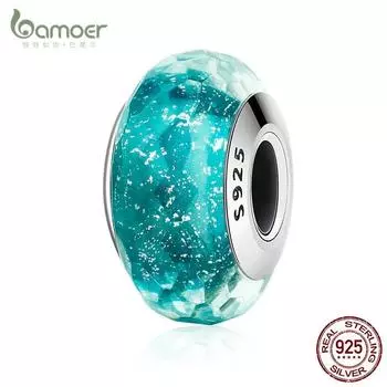 BAMOER Лидер продаж, красивые бирюзовые мерцающие бусины из европейского муранского стекла, подвески для браслетов «сделай сам» 925 silver