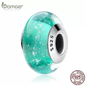 BAMOER Лидер продаж, зеленое стекло, европейские бусины из муранского стекла, подвески для браслетов «сделай сам» 925 silver
