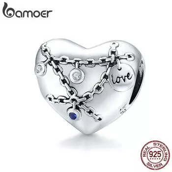 BAMOER Love Heart Lock бусина из стерлингового серебра 925 пробы в форме сердца, подвеска, подходит для оригинального браслета, ювелирные изделия своими руками 925 silver