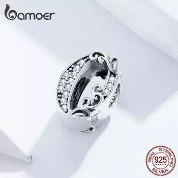 BAMOER Lucky Number 0 из бисера с цирконами и рельефами из настоящего стерлингового серебра 925 пробы, подходит для оригинального браслета Pendant