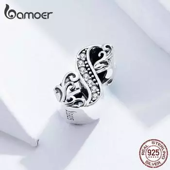 BAMOER Lucky Number 8 из бисера с цирконами и рельефами из настоящего стерлингового серебра 925 пробы, подходят для оригинального браслета Pendant
