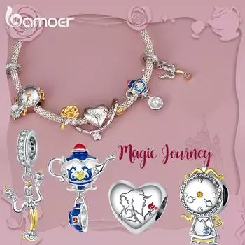 Bamoer Magic Journey Series Настоящее серебро 925 пробы, бусины, чайник, подсвечник, часы, подвеска с подвеской, подходит для оригинального серебряного браслета D
