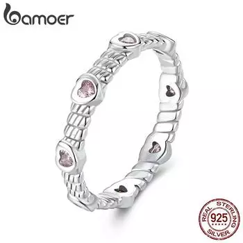 Bamoer Милое кольцо с надписью «Бесконечность любви» из стерлингового серебра 925 пробы с фианитами, позолоченное, устойчивое к потемнению, обручальное кольцо Comfort Fit 0.26-0.32cm серебряный