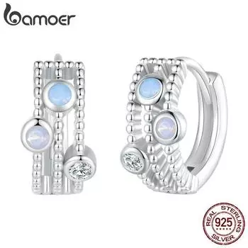 BAMOER, многослойные серьги-кольца из стерлингового серебра 925 пробы с геометрическим узором, серьги-кольца с цирконием для женщин, изящные ювелирные изделия 925 silver
