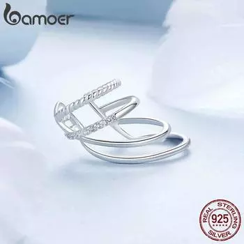 BAMOER 925 стерлингового серебра многослойные серьги-каффы персонализированные модные серьги для женщин девушки ювелирные украшения для вечеринки 27*15mm