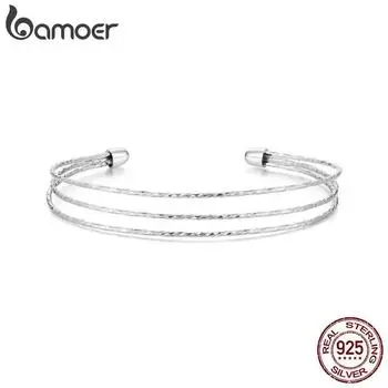 BAMOER, многослойный браслет из стерлингового серебра 925 пробы для женщин, открытый регулируемый широкий браслет-манжета для девочек-подростков, модные украшения SCB273