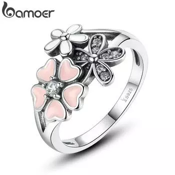 BAMOER модное кольцо на палец с розовым цветком и поэтической маргариткой вишневого цвета для женщин #6, 7, 8, 9, размеры ювелирных изделий 7
