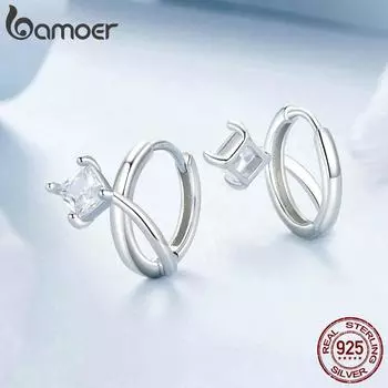 Bamoer Модные простые и легкие роскошные серьги из стерлингового серебра 925 пробы, повседневная одежда для женщин и девочек, подарок, ювелирные украшения