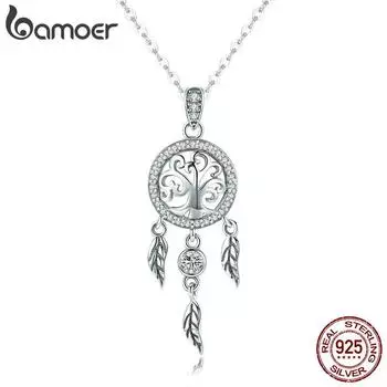 BAMOER настоящее серебро 925 пробы Древо жизни модные ожерелья с подвеской «Ловец снов»