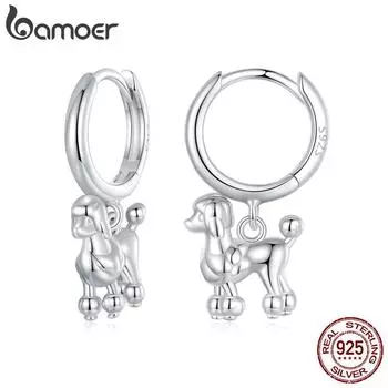 BAMOER, настоящее серебро 925 пробы, милые пряжки для ушей пуделя, серьги-кольца для собак, позолоченные, из белого золота для женщин, вечерние ювелирные изделия SCE1758