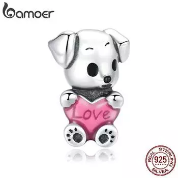 Bamoer, настоящее серебро 925 пробы, милый щенок, домашнее животное, очаровательная бусина для браслета или ожерелья в виде змеи 3 мм, изготовление ювелирных изделий своими руками 925 silver