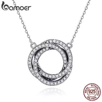 BAMOER настоящее серебро 925 пробы минимализм элегантный круглый круг прозрачный CZ кулон ожерелья SCN259
