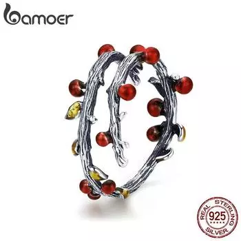 BAMOER Настоящее серебро 925 пробы, осенние увядшие листья деревьев, регулируемые кольца на палец SCR442