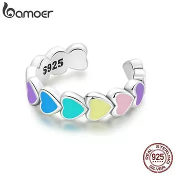 BAMOER, настоящее серебро 925 пробы, радужное сердце, моно-каффы для женщин, модные красочные зажимы для ушей, изысканные универсальные ювелирные изделия 925 silver