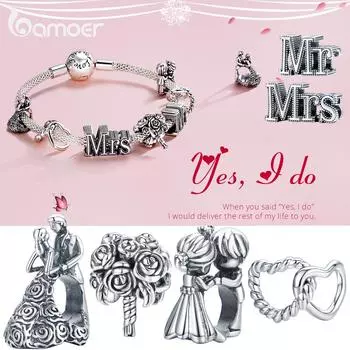 BAMOER Настоящее серебро 925 пробы, романтическая любовь, свадебная серия, очаровательная нежная подвеска из бусин, ювелирный подарок для оригинального браслета