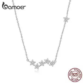 BAMOER настоящее серебро 925 пробы с мерцающими звездами ожерелье изысканный ювелирный подарок для женщин 925 silver