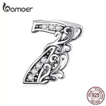 BAMOER, настоящее серебро 925 пробы, счастливый номер 7, бусины с цирконами и рельефами, подходят для оригинального браслета Pendant