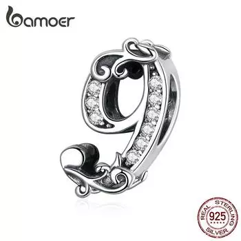 BAMOER, настоящее серебро 925 пробы, счастливый номер 9, бусины с цирконами и рельефами, подходят для оригинального браслета Pendant